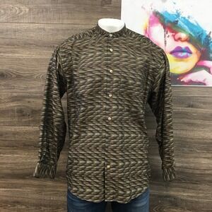 Vintage Jhane Barnes‎ Mens L Abstract Band Collar Long Sleeve Button Up Shirt